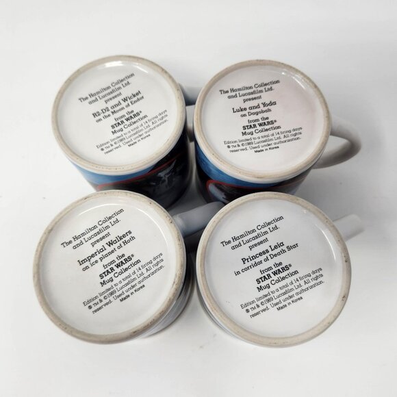 Vintage Star Wars Mugs Hamilton Collection Lucasfilm Ltd 4 Cup Set 1989 - Picture 8 of 8